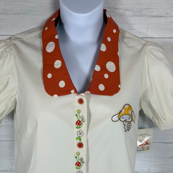 Hot Topic Cream Blouse with Orange Polka Dot Collar - Picture 9 of 12